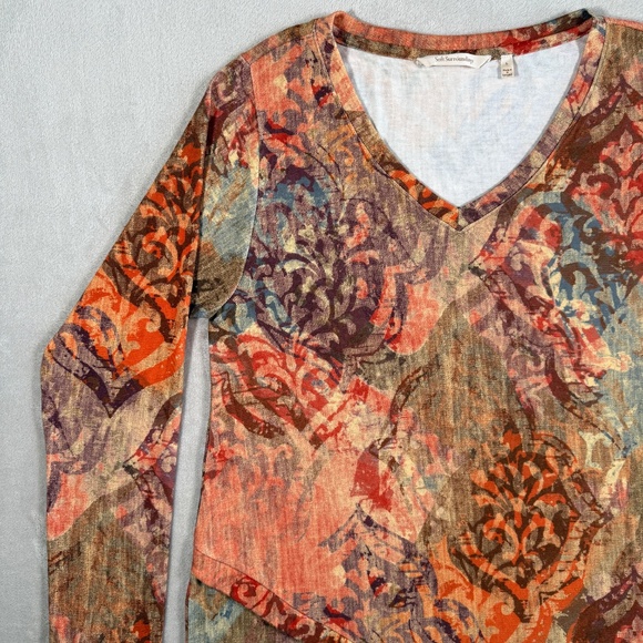 Soft Surroundings Top Womens Size Large Orange Artesia Long Sleeve V Neck Tunic - Picture 2 of 14